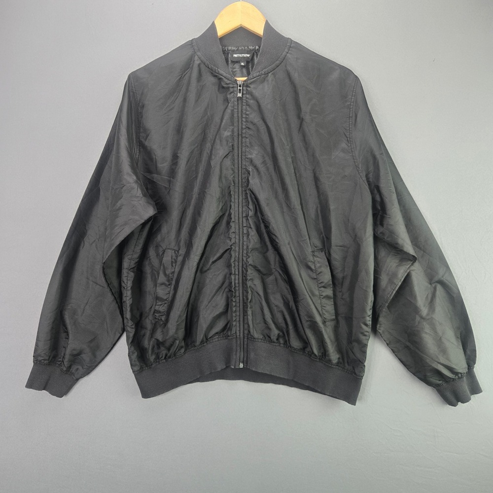 PrettyLittleThing Bomber Jacket XL Black Zip Up Lightweight Ribbed Trim Pocket